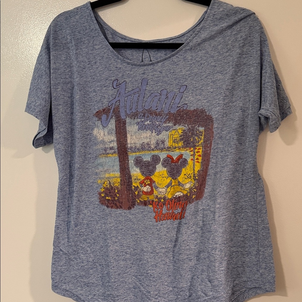Disney Blue Heather Short Sleeve Graphic Tee with Multi-Color Print